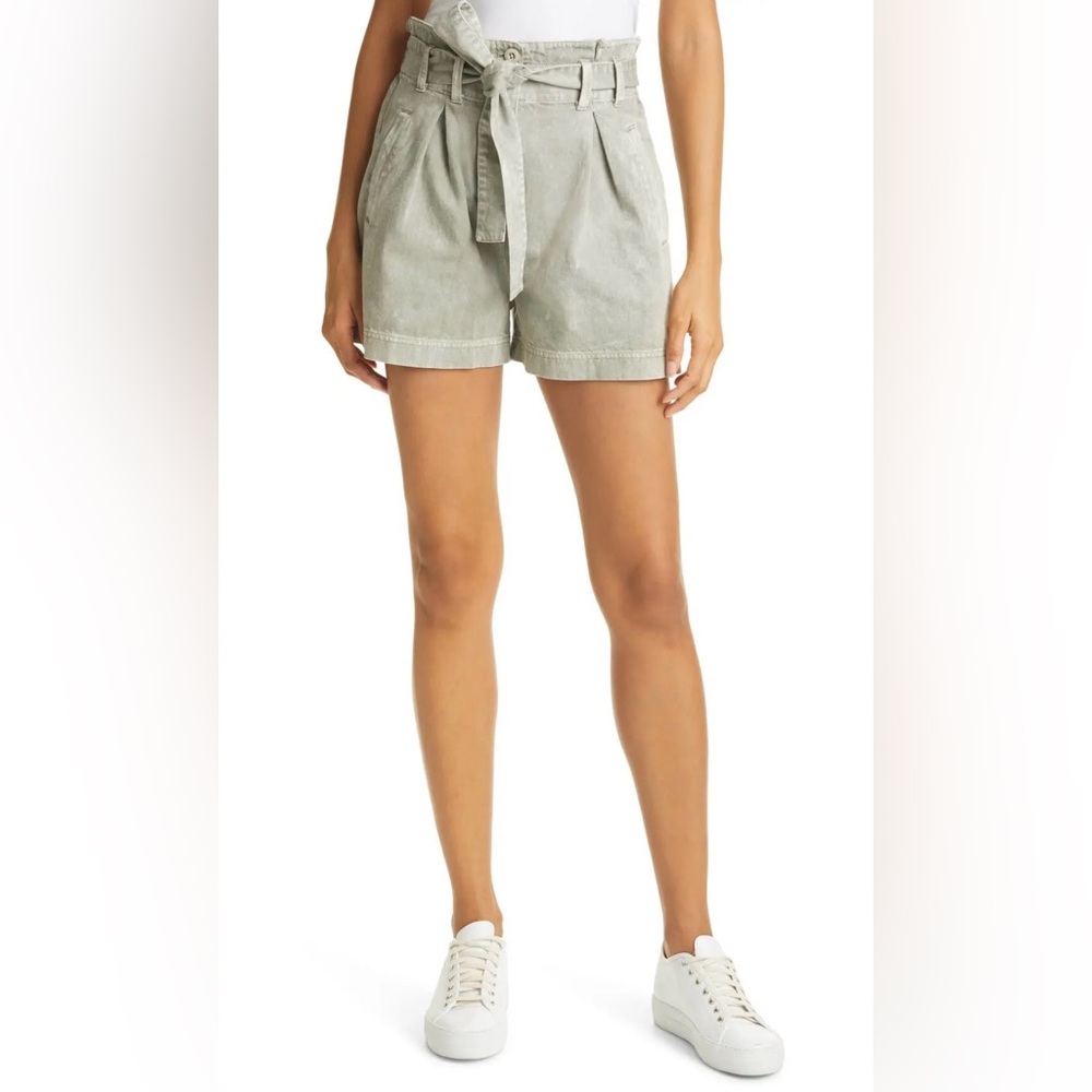 Rails Belle Paperbag Tie Waist Denim Shorts in Light Sage Acid Wash Large Boho